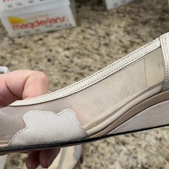 Vintage California Magdesians Women’s Mesh Leather Patchwork Wedge Heels Size 6M - Picture 10 of 14